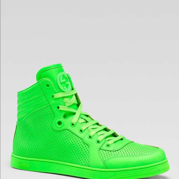 Neon green Gucci high top sneakers lace up - Picture 6 of 6